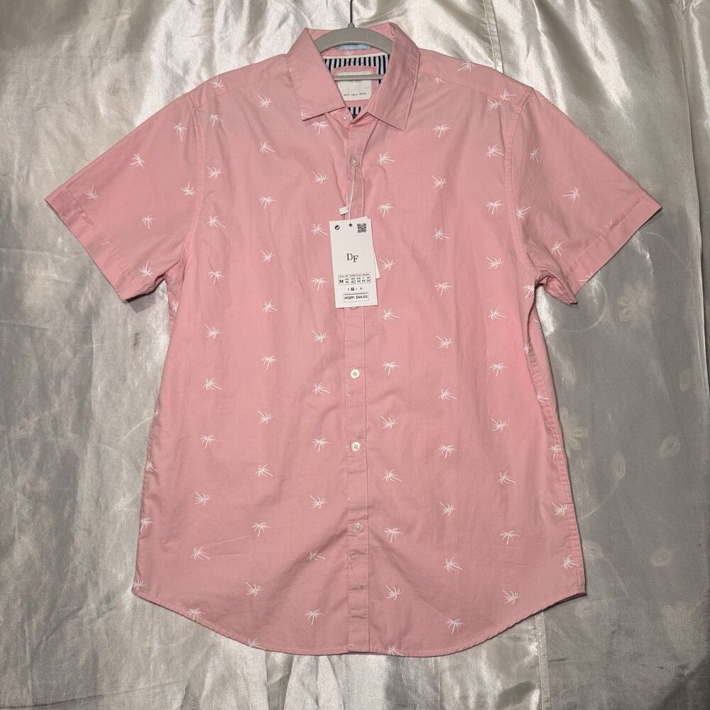 NWT- Denim & Flowers Men’s Casual Button Down Short Sleeve Shirt Pink Sz M